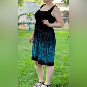 Stretchy Black & Turquoise Summer Dress L-XL